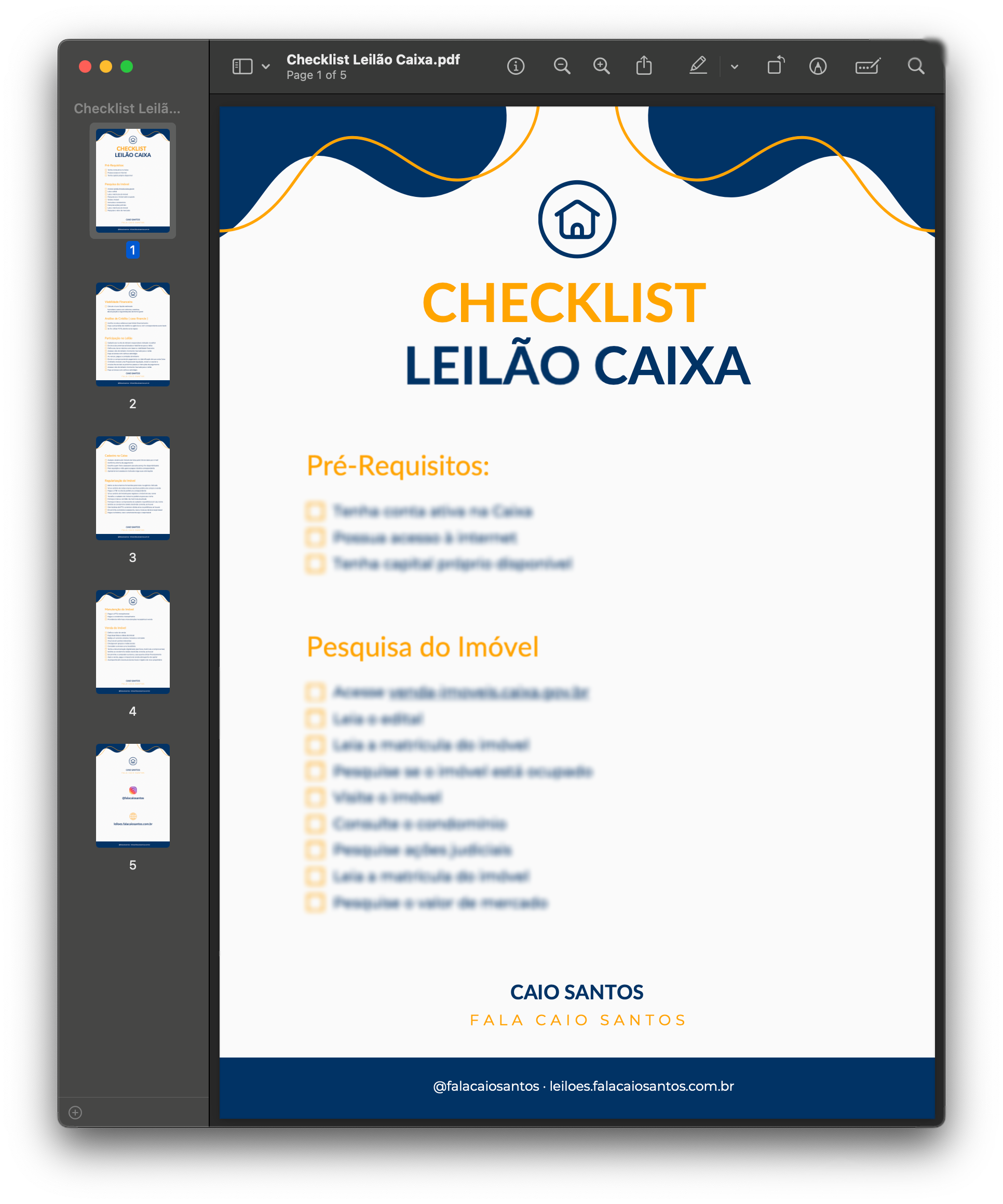 Imagem do checklist para leilões da Caixa Econômica Federal em PDF